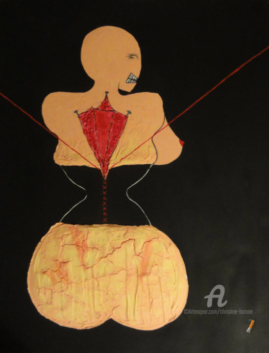 Painting titled "Blessure 3/3 (la co…" by Christine Barone, Original Artwork, Acrylic Mounted on Wood Stretcher frame