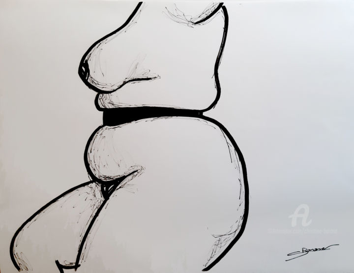 Zeichnungen mit dem Titel "Rondeurs 10" von Christine Barone, Original-Kunstwerk, Marker