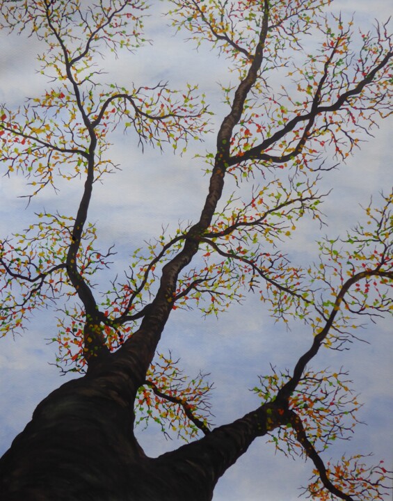 Malerei mit dem Titel "tryptique-arbre 2" von Christine Jumaucourt, Original-Kunstwerk, Aquarell Auf artwork_cat. montiert