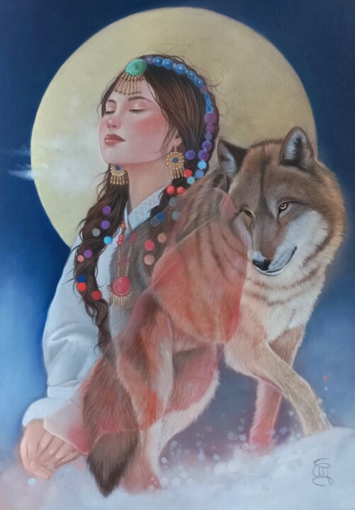 Peinture intitulée ""Hijas de la luna"" par Christine Mergnat, Œuvre d'art originale, Pastel