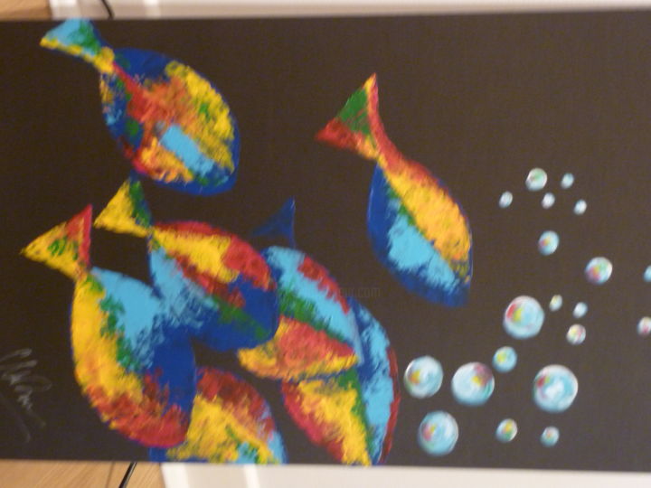 Painting titled "Poissons colorés PE…" by Christine Roux, Original Artwork, Acrylic