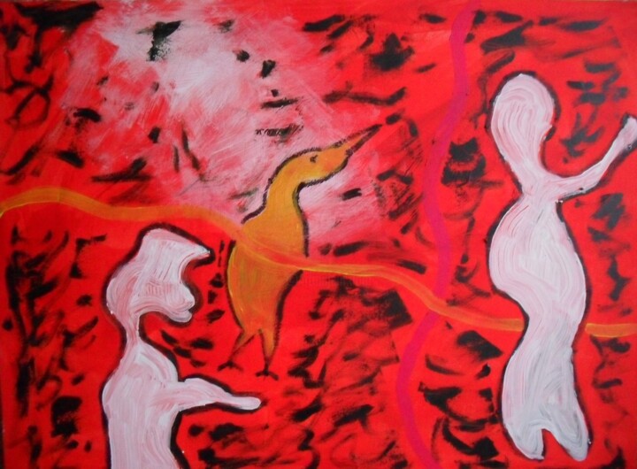 Schilderij getiteld "op weg" door Christoffer Christiaan Sandee, Origineel Kunstwerk, Tempera