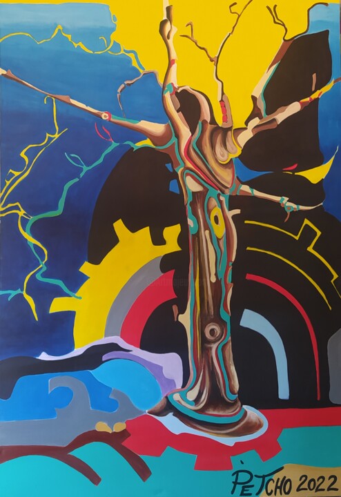 Schilderij getiteld "L'arbre pétrifié" door Christophe Peccini (PETCHO), Origineel Kunstwerk, Acryl