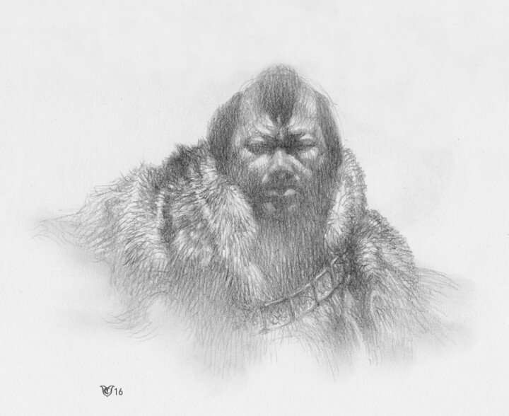 Drawing titled "The khan" by Christophe Vacher, Original Artwork, Graphite