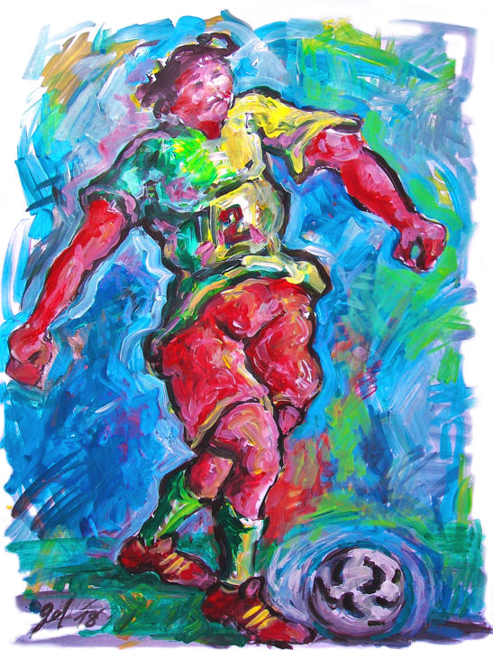 Malarstwo zatytułowany „Expression Soccer1” autorstwa Christophe Gol, Oryginalna praca, Akryl