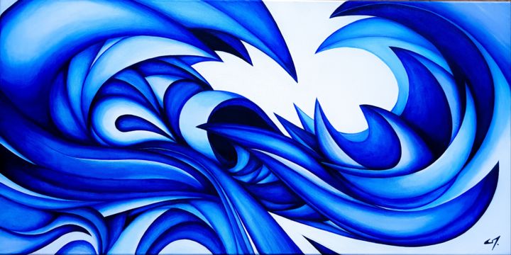 Painting titled "Blue Abstract curls" by Alienkris, Original Artwork, Acrylic