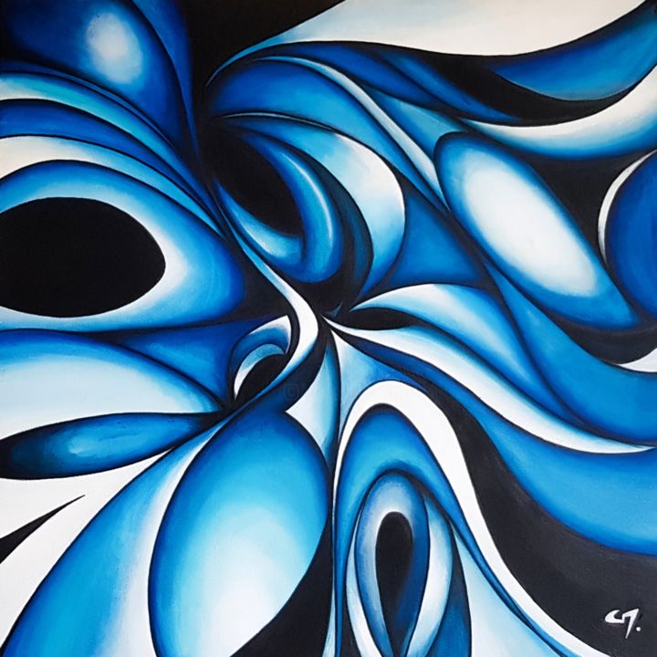 Painting titled "Black and blue abst…" by Alienkris, Original Artwork, Acrylic