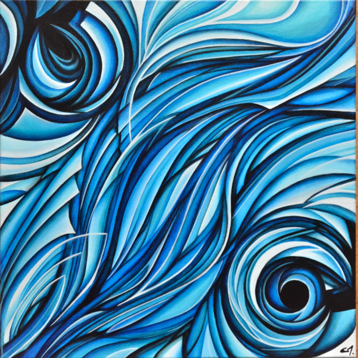 Painting titled "Blue curve" by Alienkris, Original Artwork, Acrylic