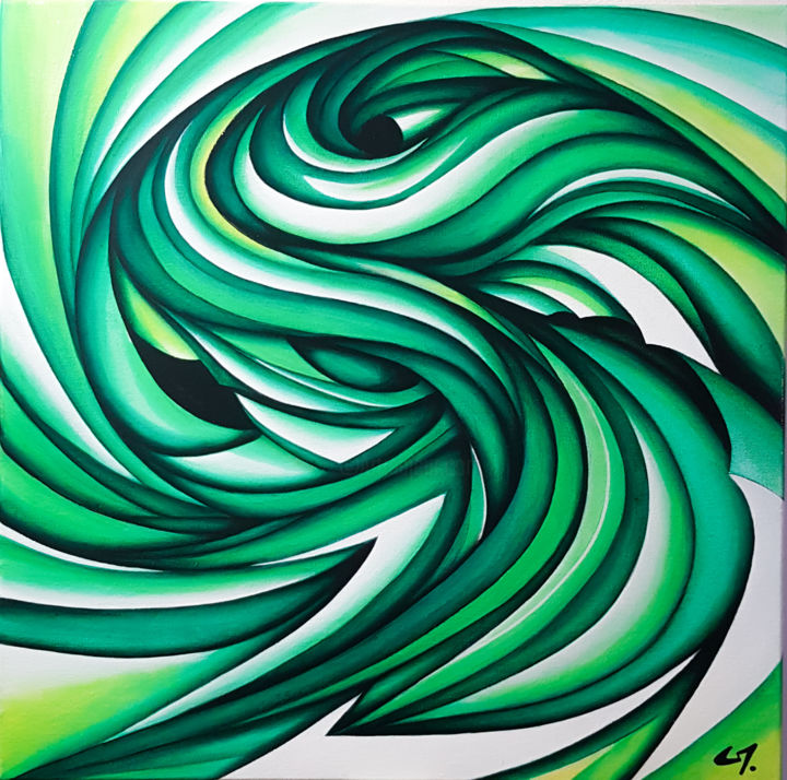 Painting titled "Green abstract" by Alienkris, Original Artwork, Acrylic