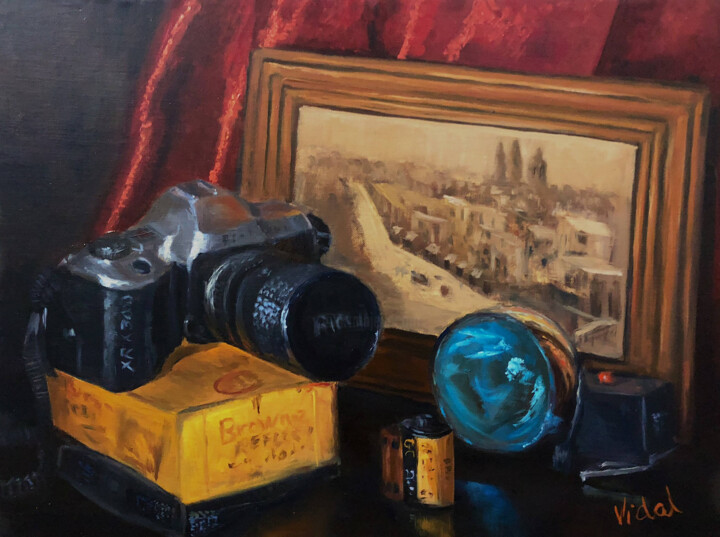 Painting titled "Vintage memories, o…" by Christopher Vidal, Original Artwork, Oil