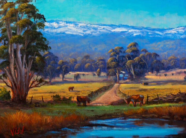 Painting titled "Grazing near the Sn…" by Christopher Vidal, Original Artwork, Oil