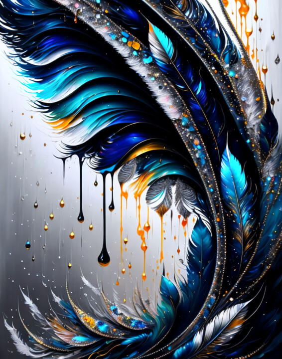 「Jeweled Feathers」というタイトルのデジタルアーツ Christy Leighによって, オリジナルのアートワーク, デジタル絵画