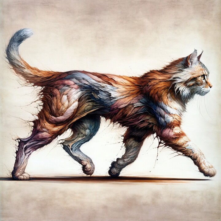 Grafika cyfrowa / sztuka generowana cyfrowo zatytułowany „Powerful Cat” autorstwa Chromatic Fusion Studio, Oryginalna praca,…