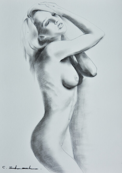 Рисунок под названием "Female Drawing 3" - Chung Yau Shek, Подлинное произведение искусства, Древесный уголь