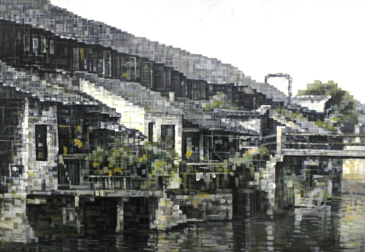 Pittura intitolato "Old House 老屋" da Chunlei Zhang, Opera d'arte originale, Acrilico