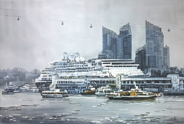 Malerei mit dem Titel "The harbour" von Chunlei Zhang, Original-Kunstwerk, Acryl