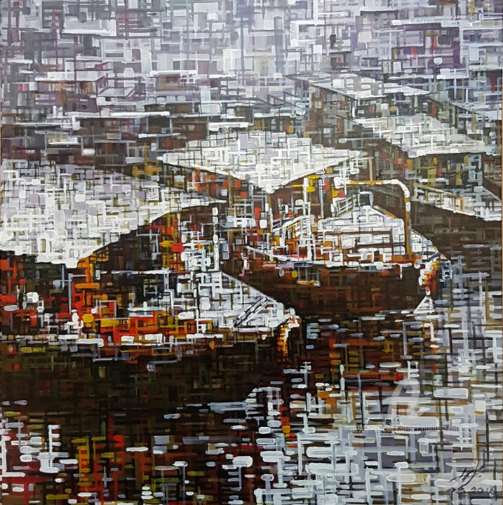 Pintura intitulada "Boat 船" por Chunlei Zhang, Obras de arte originais