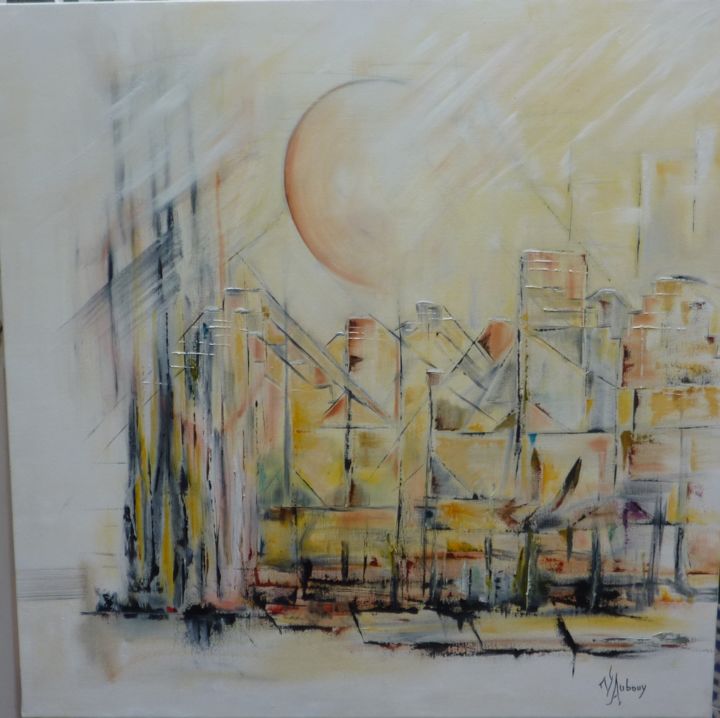 Peinture intitulée "MIRAGE SUR LA VILLE" par Viviane Aubouy, Œuvre d'art originale, Huile