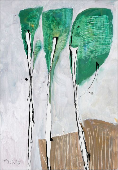 Malerei mit dem Titel "Only Three trees" von Jiri Havlik, Original-Kunstwerk, Acryl