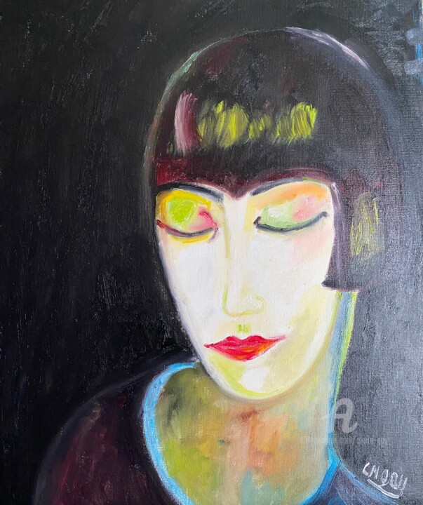 Painting titled ""Kiki, la montparna…" by Claire Marie Gay, Original Artwork, Oil Mounted on Wood Panel