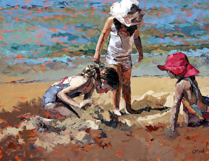Pintura intitulada "Sandcastles IV - Li…" por Claire Mccall, Obras de arte originais, Óleo