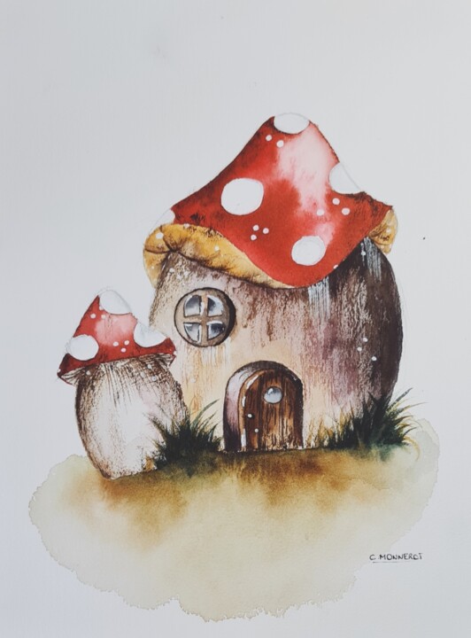 "Mushroom House - Or…" başlıklı Tablo Clara Monnerot (L'Atelier Clara Del Sol) tarafından, Orijinal sanat, Suluboya