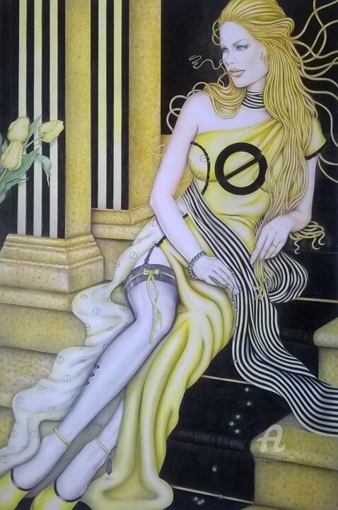 Malerei mit dem Titel "Yellow gelosy-serie…" von Clara De Santis, Original-Kunstwerk, Pastell