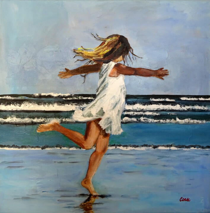 Pintura titulada "Playing by the sea" por Corina Schröder, Obra de arte original, Acrílico Montado en Bastidor de camilla de…