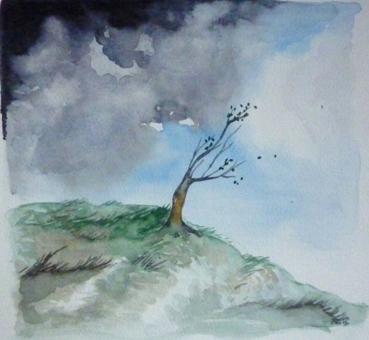 Tiens bon Tableau paysage aquarelle  originale  sur papier 