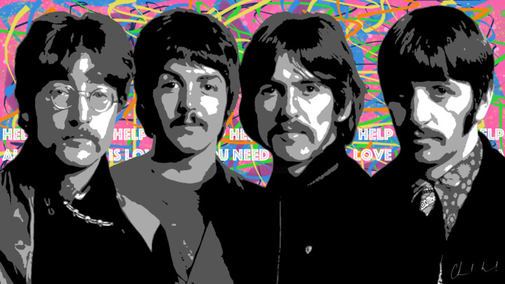 Digitale Kunst mit dem Titel "Les Beatles" von Claude Conte, Original-Kunstwerk, Digitale Malerei