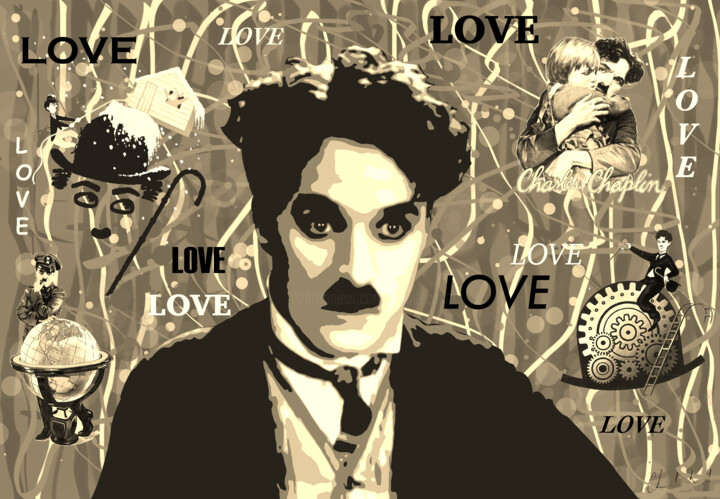 Arts numériques intitulée "Charlie Chaplin 2" par Claude Conte, Œuvre d'art originale, Travail numérique 2D