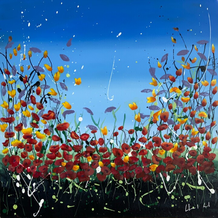 Pintura titulada "Symphonie de fleurs" por Claude Conte, Obra de arte original, Acrílico Montado en Bastidor de camilla de m…