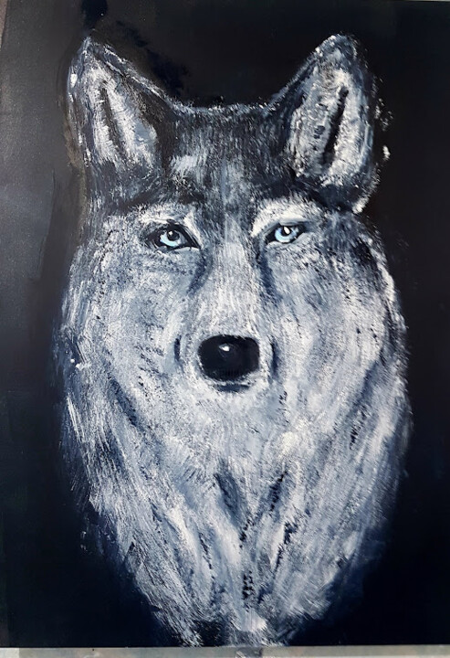 Malarstwo zatytułowany „Le loup gris” autorstwa Claude Degret, Oryginalna praca, Akryl