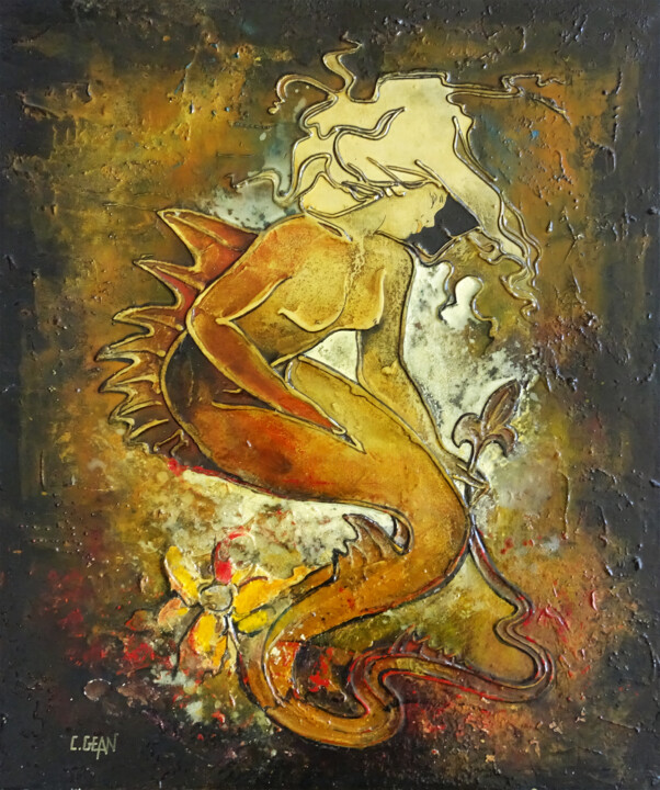 Painting titled "LYSCENSUELLE" by Claude Géan, Original Artwork, Oil Mounted on Wood Stretcher frame
