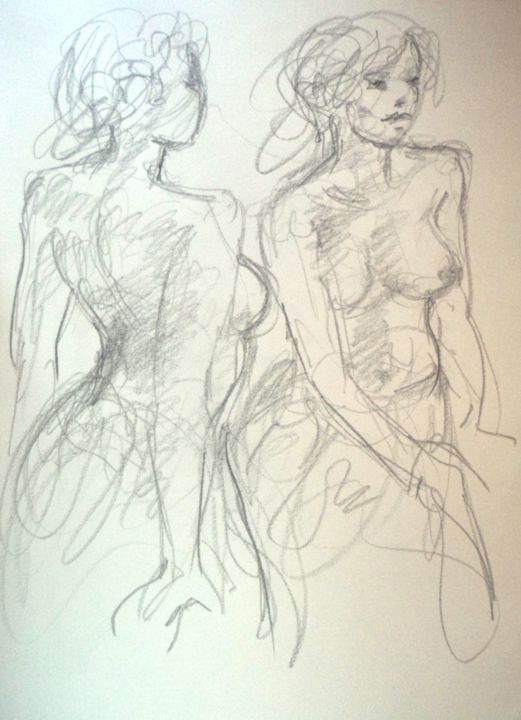 Dessin intitulée "2 danseuses (esquis…" par Claude Hardenne, Œuvre d'art originale, Fusain