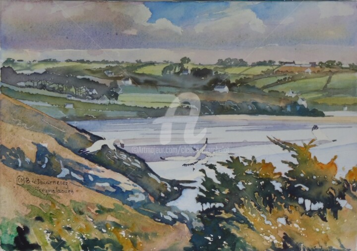 Painting titled "Baie de Douarnenez,…" by Claude Marchalot, Original Artwork, Watercolor