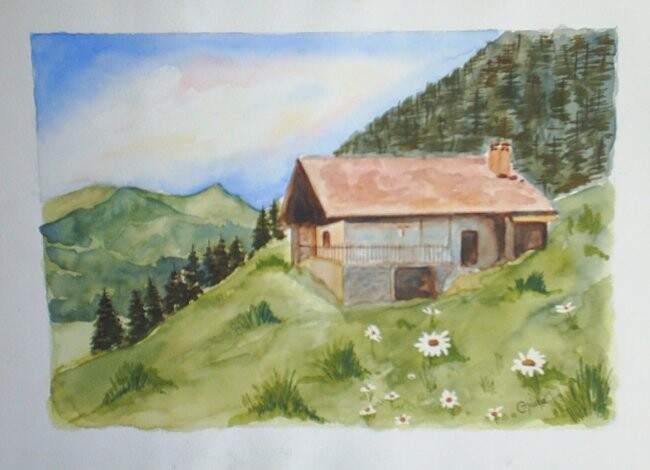 Painting titled "Dans les Alpes" by Claude Mura, Original Artwork