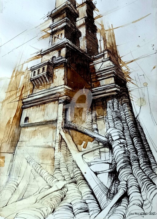 Drawing titled "Architecture végéta…" by Claude Duvauchelle, Original Artwork, Marker