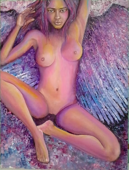 Painting titled "Angel erótico" by Claudia Cantuarias, Original Artwork
