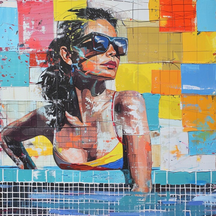 Pintura titulada "SUNBATH WOMAN" por Claudia Sauter (Poptonicart), Obra de arte original, Collages digitales