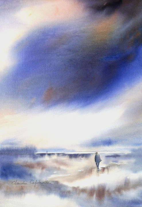 Peinture intitulée "Le passant" par Claudie Capdeville, Œuvre d'art originale, Aquarelle Monté sur Carton