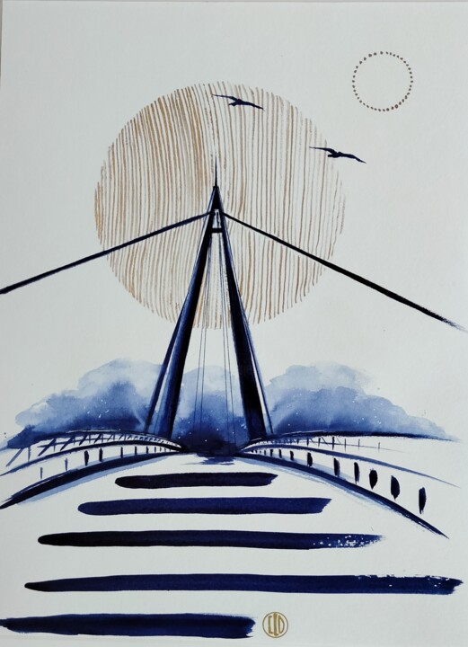 Schilderij getiteld "Passerelle" door Claudine Sieurin, Origineel Kunstwerk, Inkt