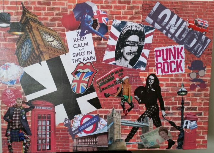 Collages intitolato "London punk rock" da Lydie Girard, Opera d'arte originale