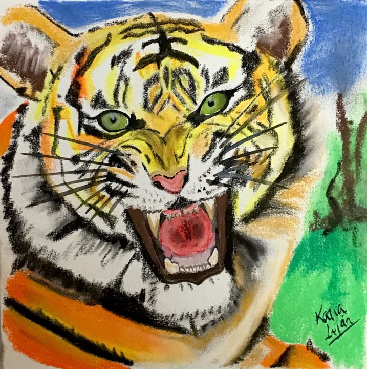 Картина под названием "Tiger.jpg" - Katia Luján, Подлинное произведение искусства, Пастель