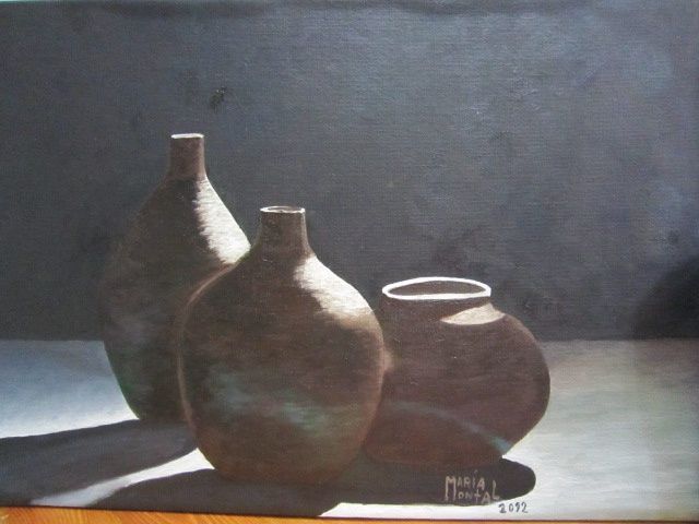 Pittura intitolato "GRUPO DE CERAMICAS" da María Montal Riba, Opera d'arte originale, Olio