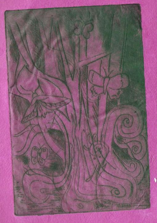 Gravures & estampes intitulée "pink butterfly" par Rebecca Holmes, Œuvre d'art originale