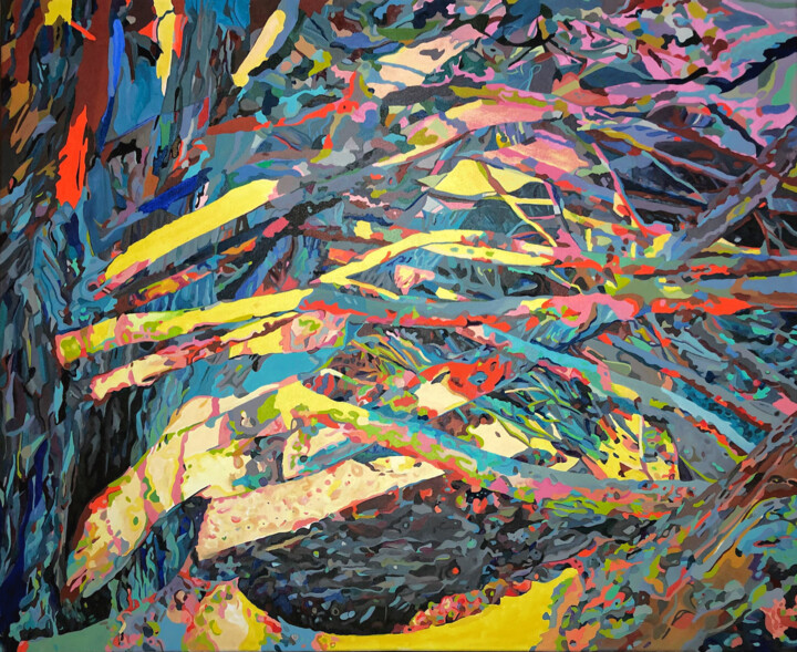 Malarstwo zatytułowany „Pine Tree” autorstwa Constantin Roucault, Oryginalna praca, Olej Zamontowany na Drewniana rama noszy
