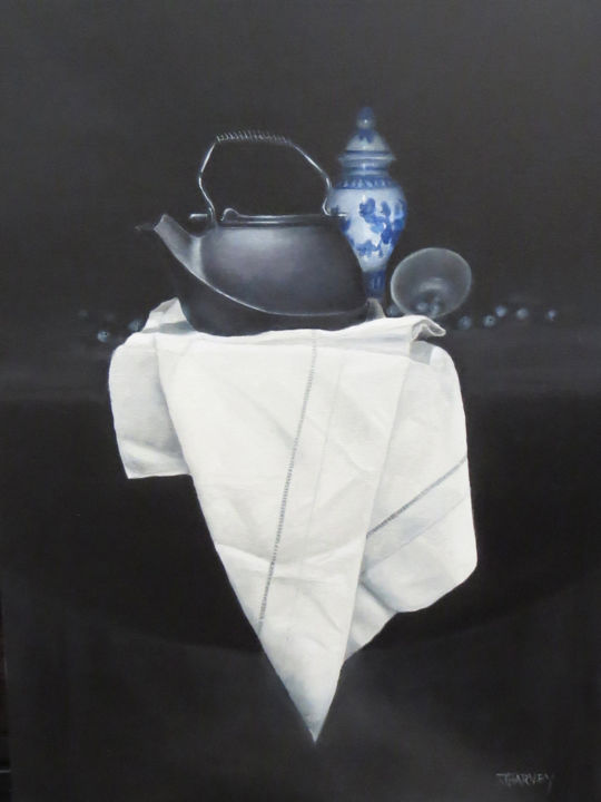 Painting titled "Black Kettle" by Judith Harvey, Original Artwork, Oil