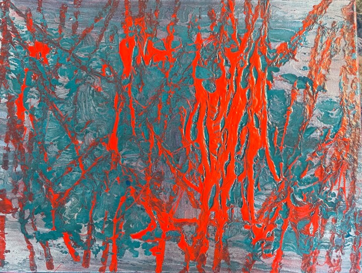 Painting titled "Red over blue 3" by Greg Powell, Original Artwork, Enamel
