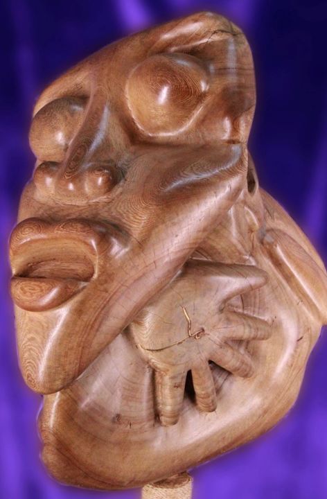 Sculpture intitulée "Akom Mbè" par Samy Manga, Œuvre d'art originale, Bois